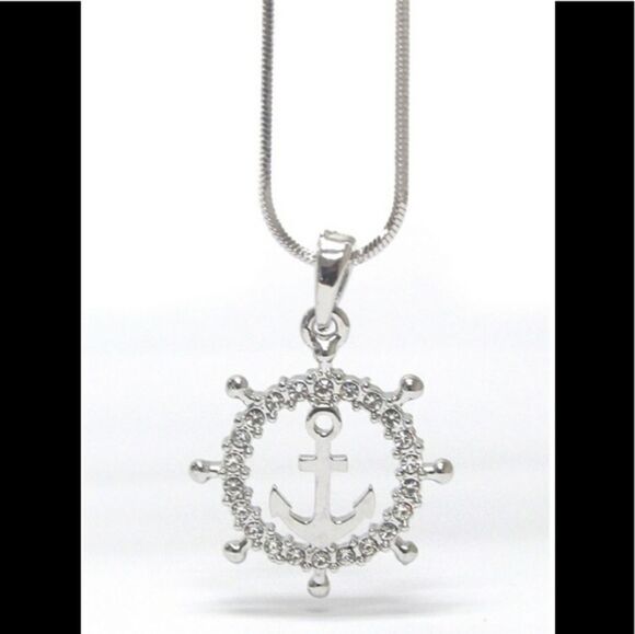 Jewelry - White Gold Plated Crystal Anchor Necklace